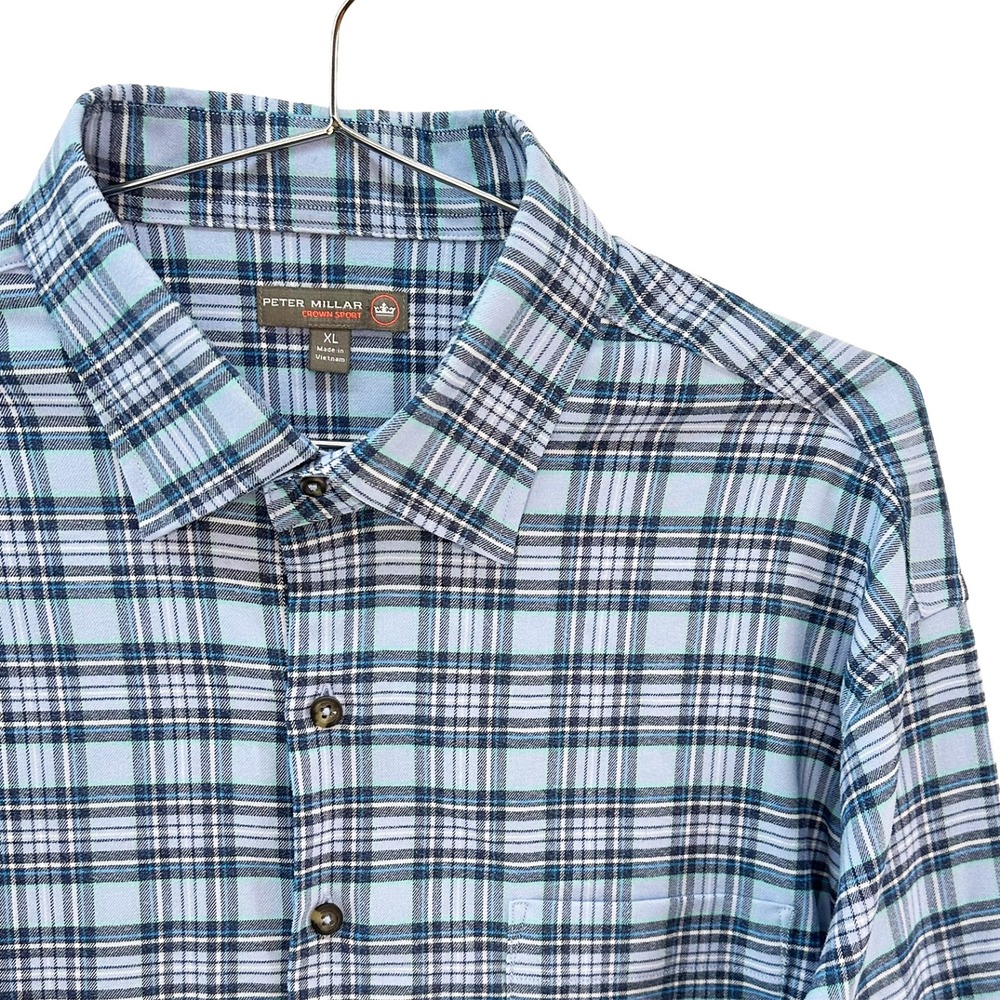 PETER MILLAR Crown Sport Plaid Lightweight Flannel Button‎ Up Shirt • XL • blue
